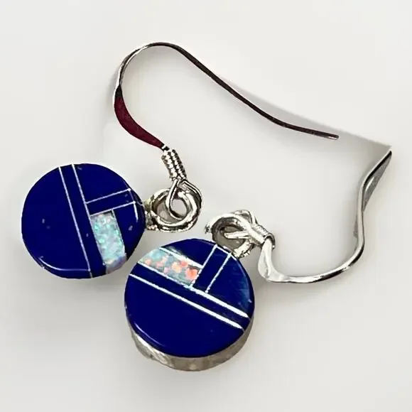 Navajo Sterling Silver Mosaic Opal Inlay Drop Earrings by Cheryl Martinez NEW
